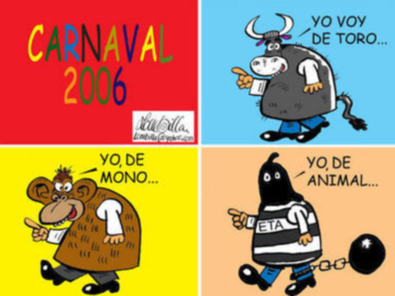 Ilustración de Carnaval 2006 con personajes humorísticos representando diferentes temas y grupos.