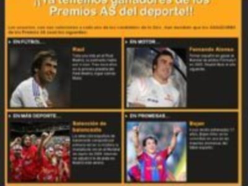 Ganadores de los Premios AS del deporte: Lionel Messi, Cristiano Ronaldo, Fernando Alonso, y el equipo del Real Madrid celebrando.