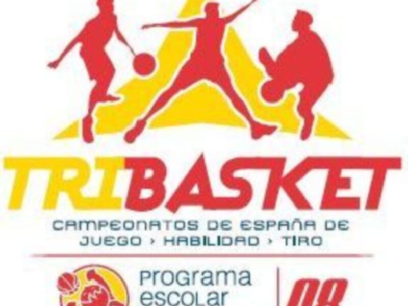 Logotipo de los Campeonatos de España de Baloncesto Escolar, destacando habilidad y tiro.