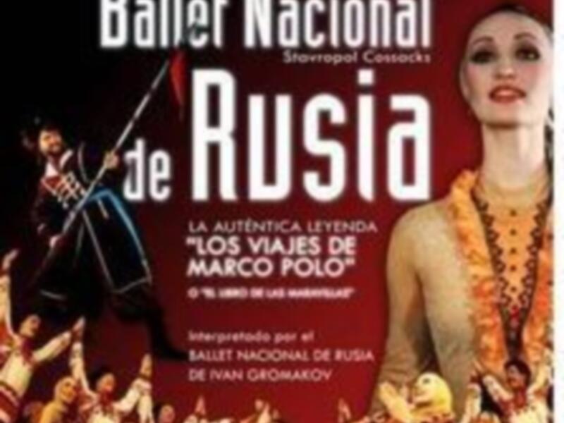 Poster for 'Ballet Nacional de Rusia' performing 'La auténtica leyenda de Marco Polo' at Teatro de Madrid.