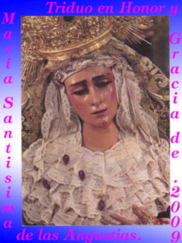 Retrato de una imagen religiosa con detalles dorados y una vestimenta tradicional, acompañado por texto en español.