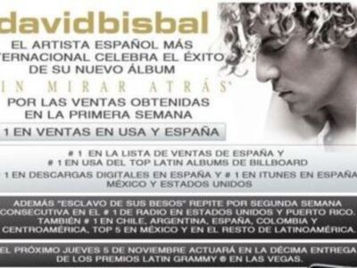 David Bisbal es N.º 1 en ventas en España y Estados Unidos con su nuevo álbum Sin Mirar Atrás"