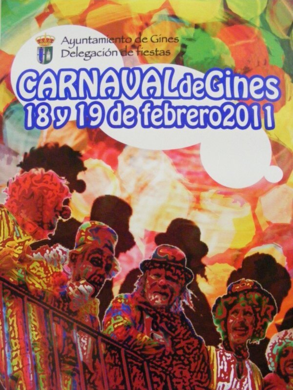 Cartel del Carnaval de Gines 2011, organizado por el Ayuntamiento de Gines, con celebración el 18 y 19 de febrero.