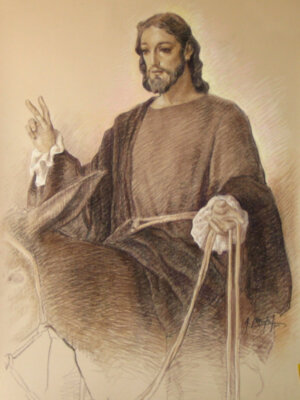 Antonio Montiel pinta el cartel del centenario de la Hermandad de la Pollinica de Málaga