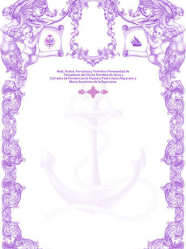 Imaginación de un diseño de marco de foto con elementos de estilo barroco, incluyendo ángeles, un barco y un escudo con un símbolo religioso.