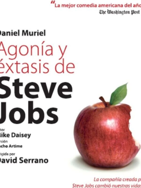 Portada del libro 'Agonía y éxtasis de Steve Jobs' con una imagen de una manzana mordida y el título en letras grandes y negras.