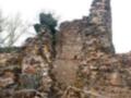 Ruinas antiguas de una fortaleza, con paredes de piedra y torre en ruina. La imagen muestra la estructura histórica con elementos naturales alrededor, como arbustos y vegetación.