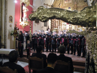 Sevilla.Concierto de marcha procesional de la A.M Dulce Nombre de Jesús de Estepa  en la Iglesia  Parroquial por la Hermandad del Nazareno de Alcalá del Rio.