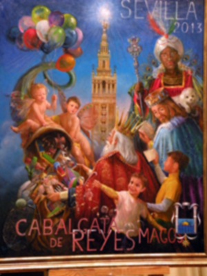 Sevilla.Presentado el cartel anunciador de la cabalgata de Reyes Magos del 2013, obra del pintor José Alberto Bedoya.