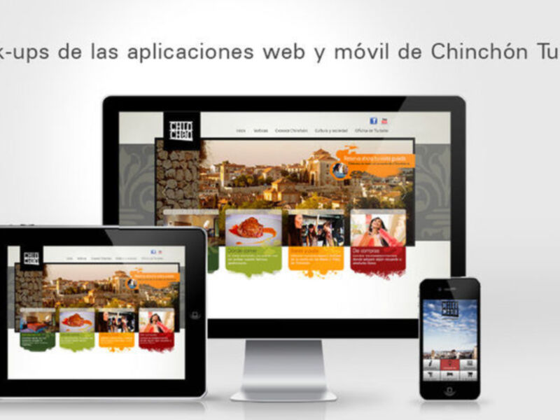 Mock-ups de las aplicaciones web y móvil de Chinchón Turismo