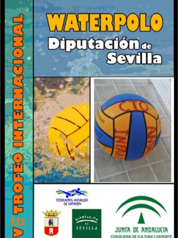 Cartel anunciando el Torneo Internacional de Waterpolo Diputación de Sevilla, organizado por la Federación Andaluza de Natación y la Junta de Andalucía.