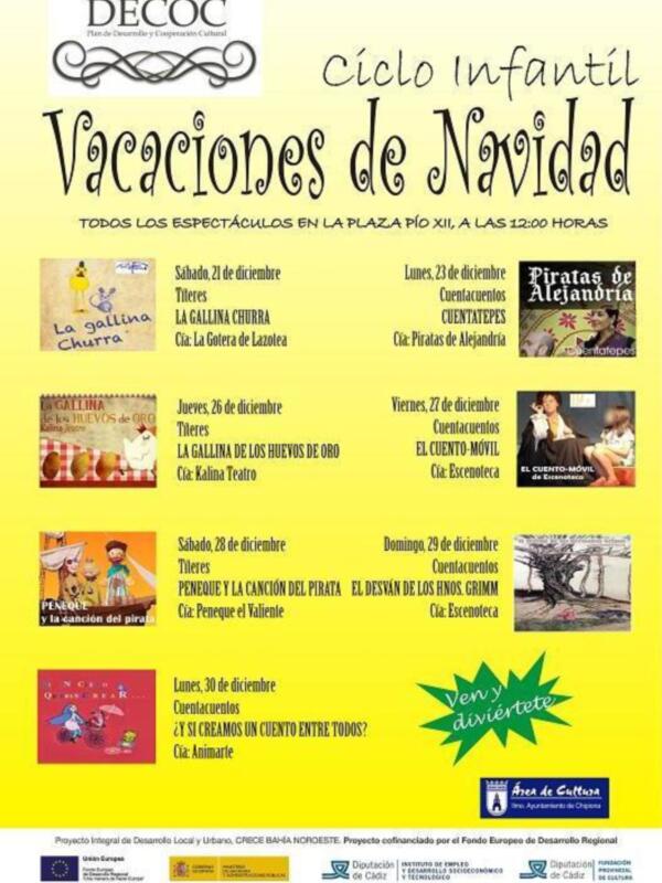 Ciclo Infantil Vacaciones de Navidad en la plaza Pío XII, con espectáculos de teatro y cuentacuentos del 21 al 30 de diciembre.