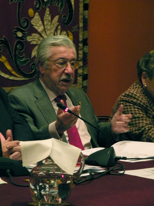 Una persona en una reunión, sosteniendo un micrófono y hablando