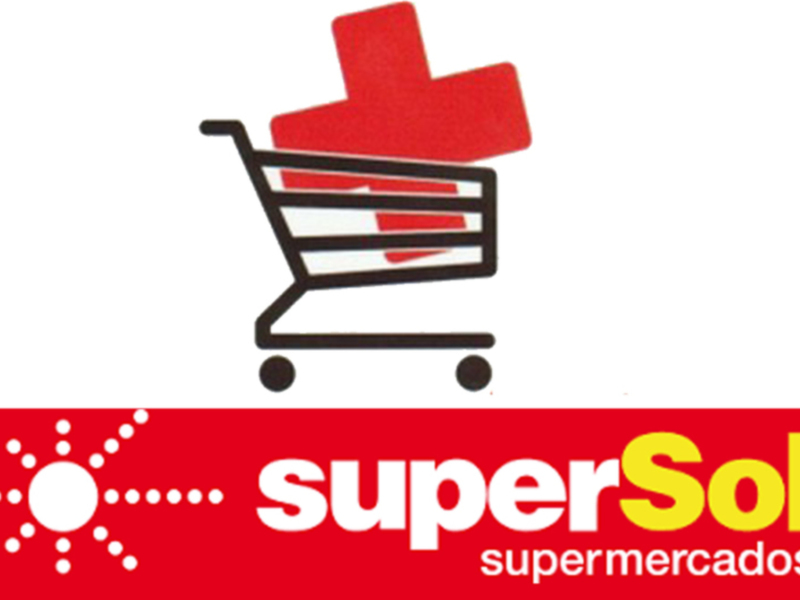 Logo de Supermercados con carrito de compras y sol