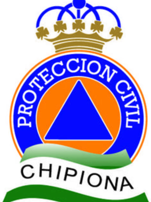 Escudo de la Protección Civil Civil, con corona y triángulo centralizado.