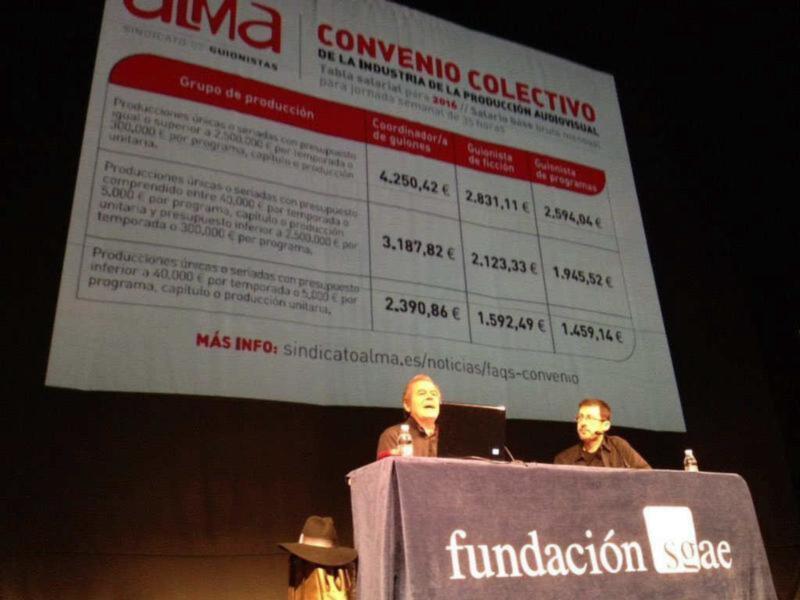 Presentación del Convenio Colectivo de la Industria de la Producción Audiovisual en un evento de la Fundación SGAE.
