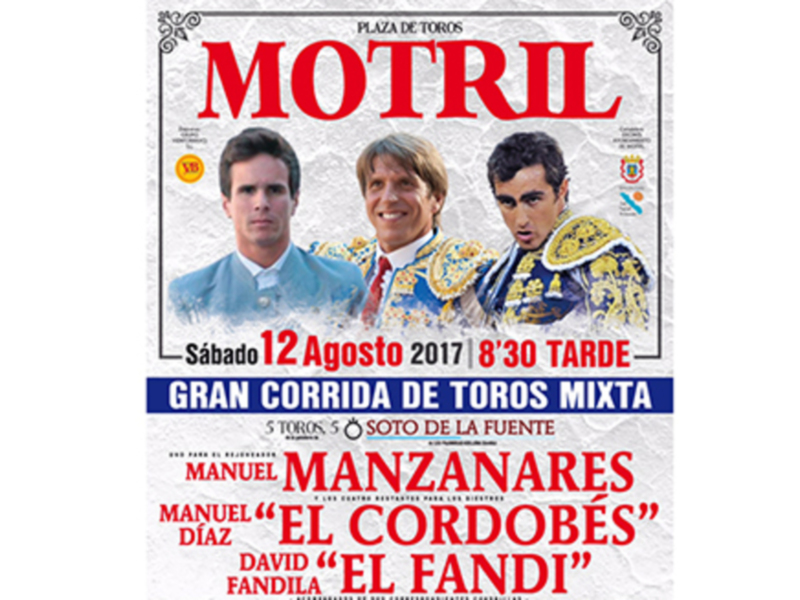 Cartel anunciando la corrida de toros 'Motril' el 12 de agosto de 2017 en la Plaza de Toros.