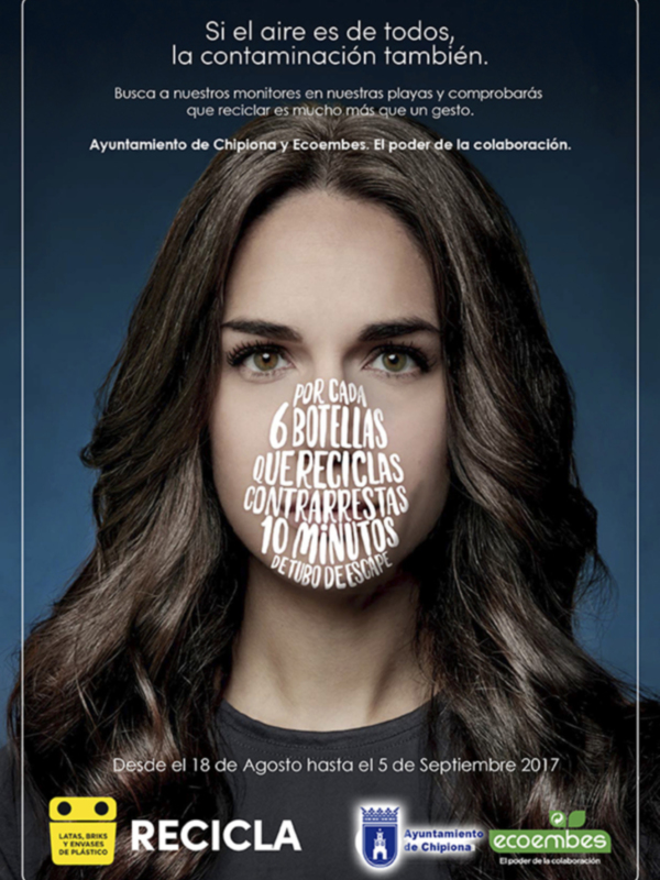Cartel de reciclaje con mensaje sobre la importancia de reciclar y colaborar para proteger el medio ambiente.
