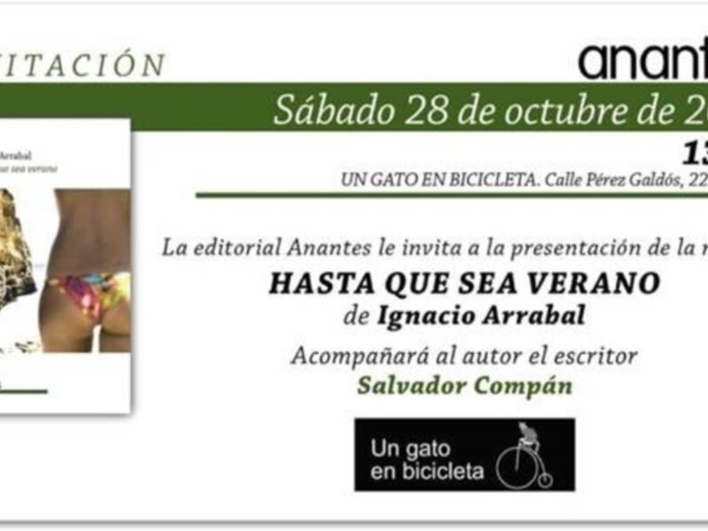 Invitación a la presentación de la novela 'Hasta que sea verano' de Ignacio Arrabal en Sevilla, organizada por la editorial Anantes.
