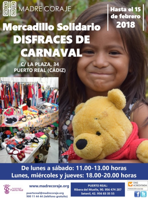 Mercadillo Solidario de Disfraces de Carnaval en Puerto Real (Cádiz), hasta el 15 de febrero 2018.