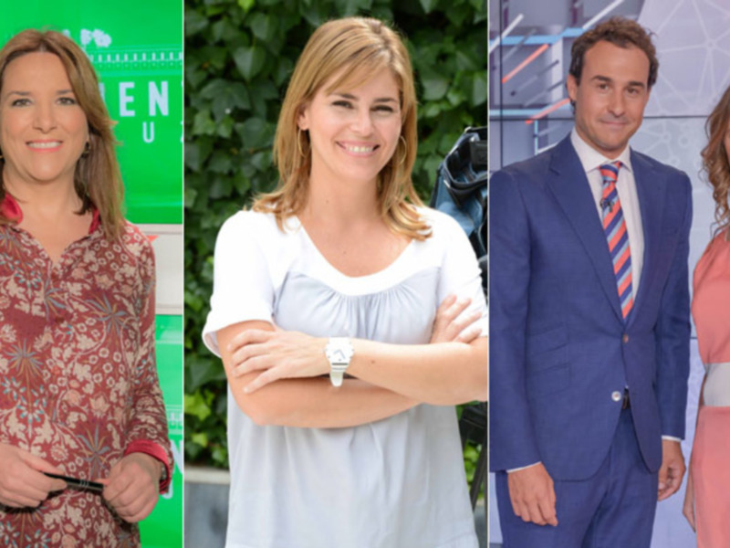 Una imagen compuesta de tres personas, posiblemente presentadores de noticias, con diferentes estilos de vestimenta y entornos de trabajo.
