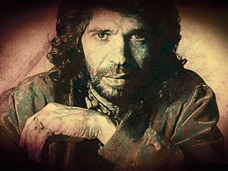 Retrato de un personaje con expresión seria y vestimenta antigua, iluminado de manera dramática.
