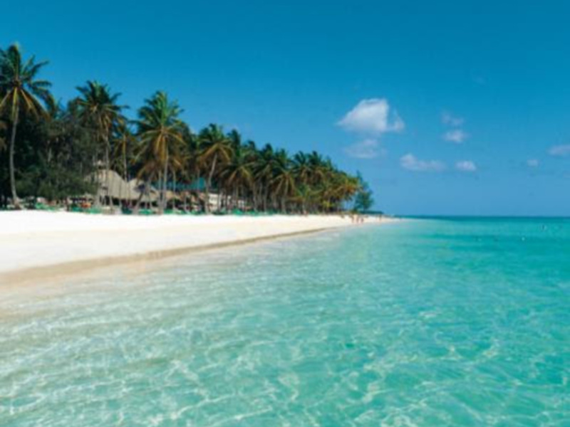 Isla de la Tortuga, República Dominicana. Playa con agua cristalina y arena blanca, rodeada de palmeras.