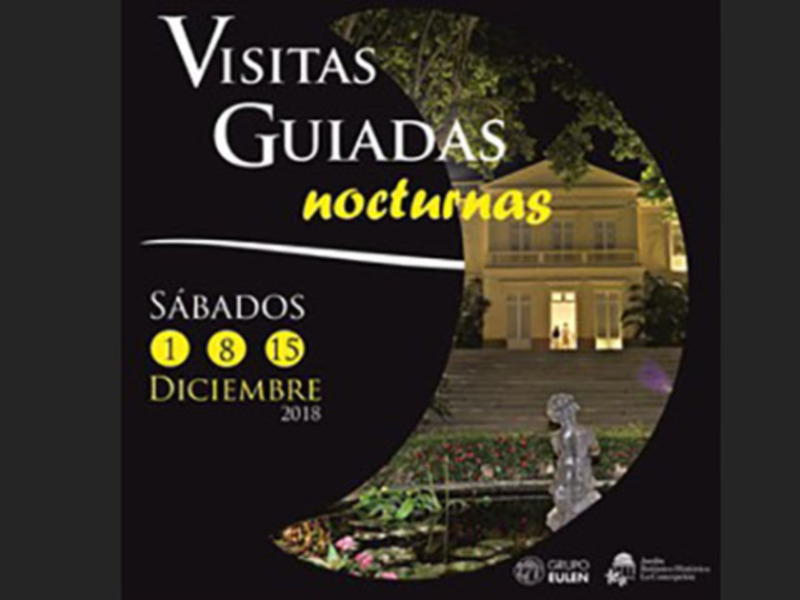 Flyer for nocturnal guided visits in December 2018, featuring a historic building and garden.