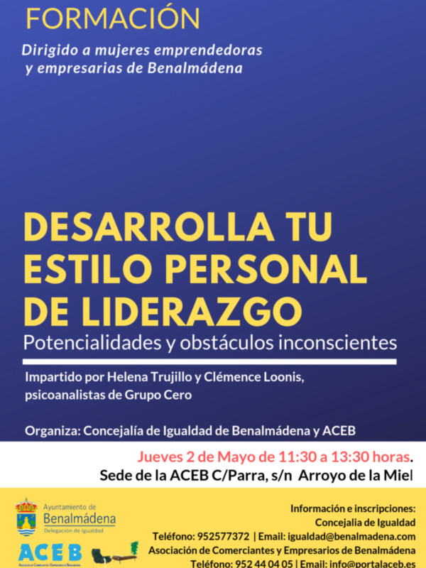 Formación dirigida a mujeres emprendedoras de Benalmádena, impartida por Helena Trujillo y Clémence Loonis, organizada por la Concejalía de Igualdad y ACEB.