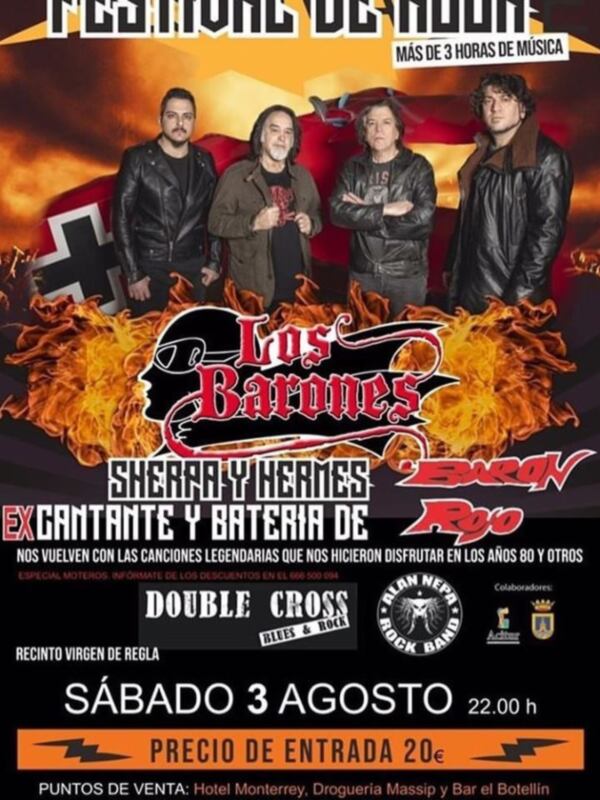 Los Barones: Festival de Rock en el Recinto Virgen de Regla, 3 de agosto, 22:00 h. Más de 3 horas de música.