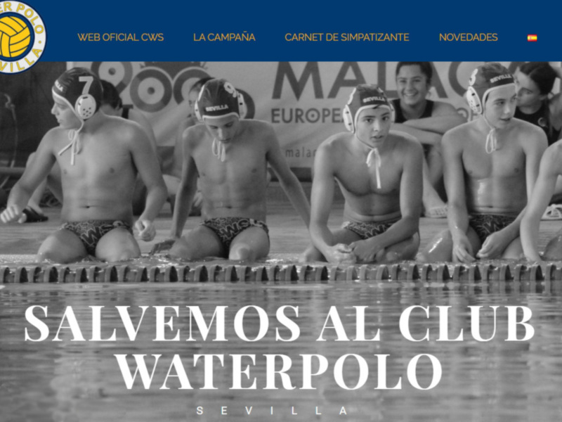 Equipo de waterpolo en una piscina, destacando su entusiasmo y preparación para el juego.
