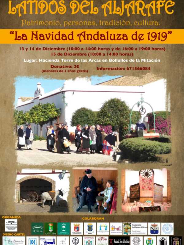 Fiesta tradicional 'Latidos del Aljarafe' en Bollullos de la Mitación, con actividades culturales y folclóricas en diciembre de 1919.