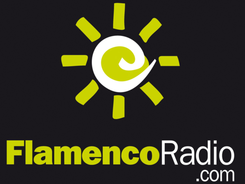 Logo de Flamenco Radio en un fondo negro con un sol amarillo en el centro.
