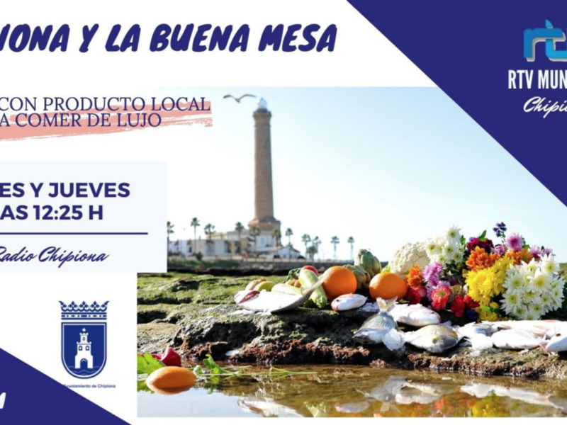 Promoción de recetas locales en Chipiona, transmitida por RTV Municipal a las 12:25 h en 107.1 FM.