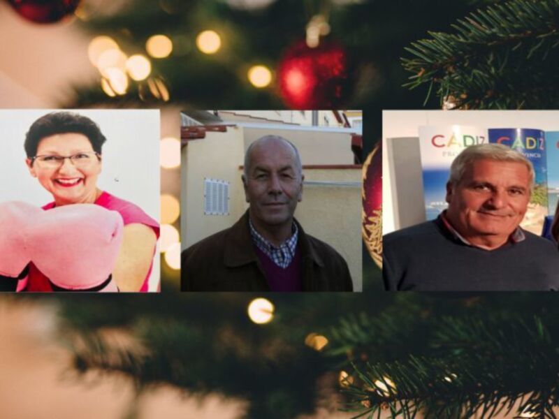 Familiares en un collage navideño con árbol de fondo