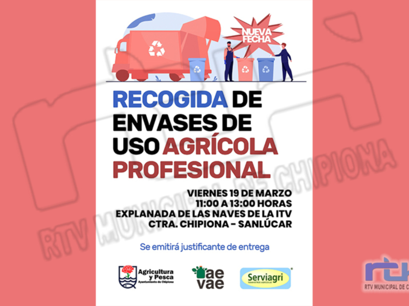 Recogida de envases agrícolas en Chipiona, 19 de marzo de 11:00 a 13:00 horas en la ITV.