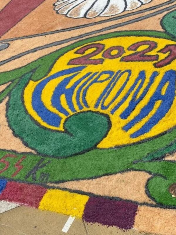 Festival de flores de 2023 con detalles artísticos en el suelo.