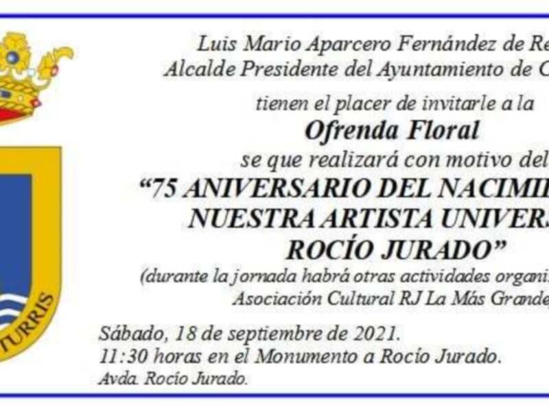 Invitación al 75 Aniversario del Nacimiento de Rocío Jurado en Chipiona, 18 de septiembre de 2021.