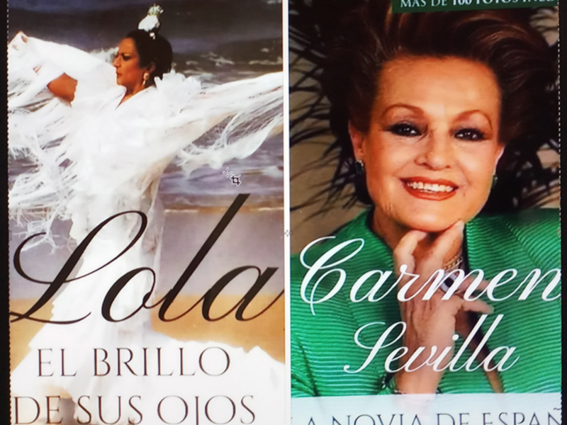 Portadas de libros sobre Carmen Sevilla, destacando su vida y obra.
