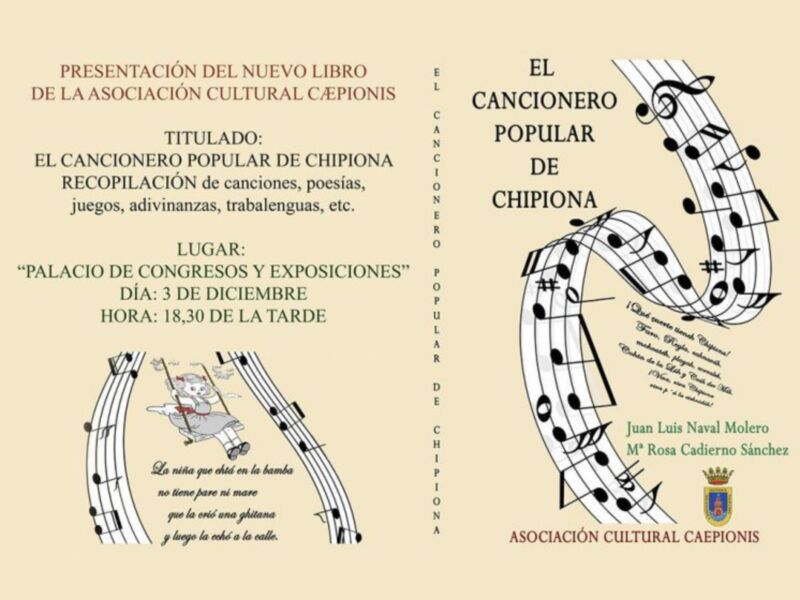 Presentación del libro 'El Cancionero Popular de Chipiona' en el Palacio de Congresos y Exposiciones el 3 de diciembre a las 18:30.