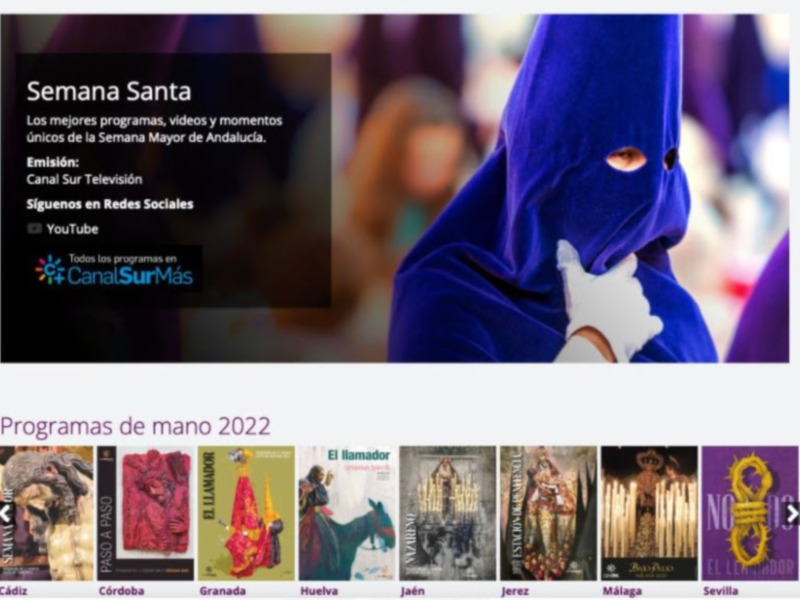 Programas de la Semana Santa en Canal Sur Televisión, con imágenes de penitentes y programas destacados de 2022.