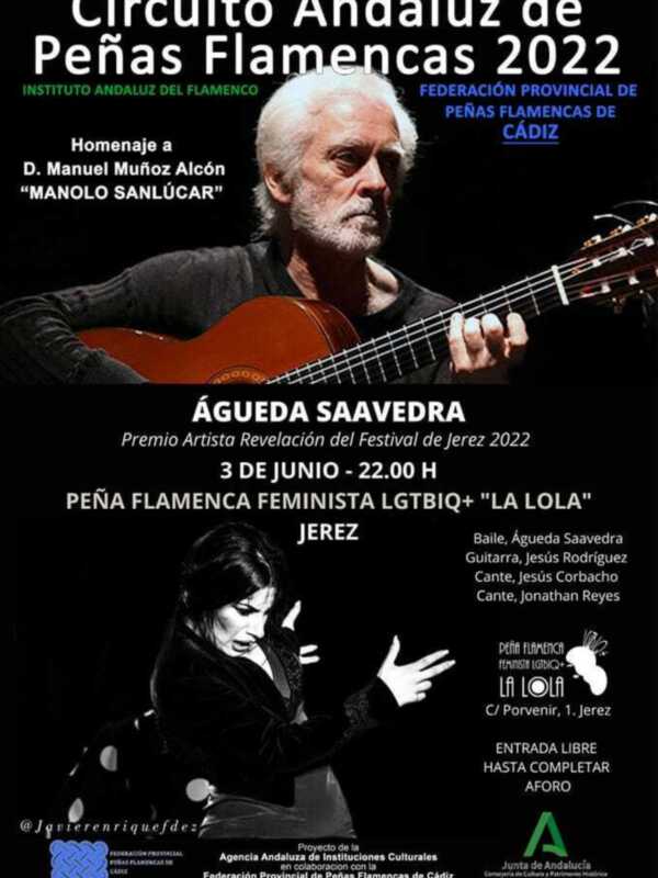 Circuito Andaluz de Peñas Flamencas 2022: Homenaje a D. Manuel Muñoz Alcón 'Manolo Sanlúcar'. Evento en Peña Flamenca Feminista LGTBIQ+ 'La Lola' en Jerez el 3 de junio a las 22:00 h.