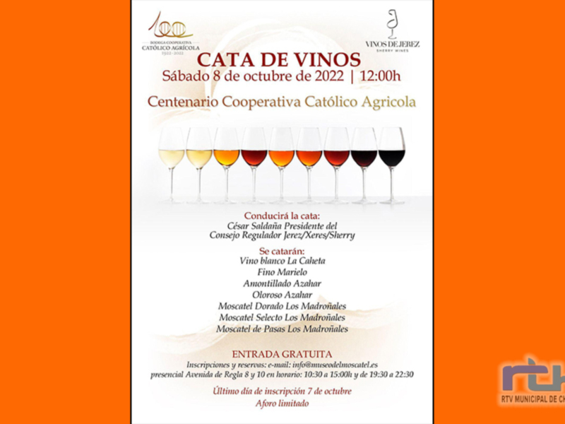 Concurso de cata de vinos organizado por la Cooperativa Católica Agrícola, con una variedad de vinos en cata, incluyendo el Moscatel Dorado Los Madroñales.