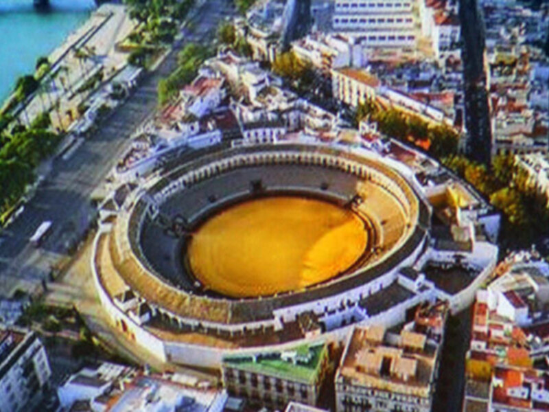 Plaza de toros de Las Ventas, Madrid, España, vista aérea del recinto.