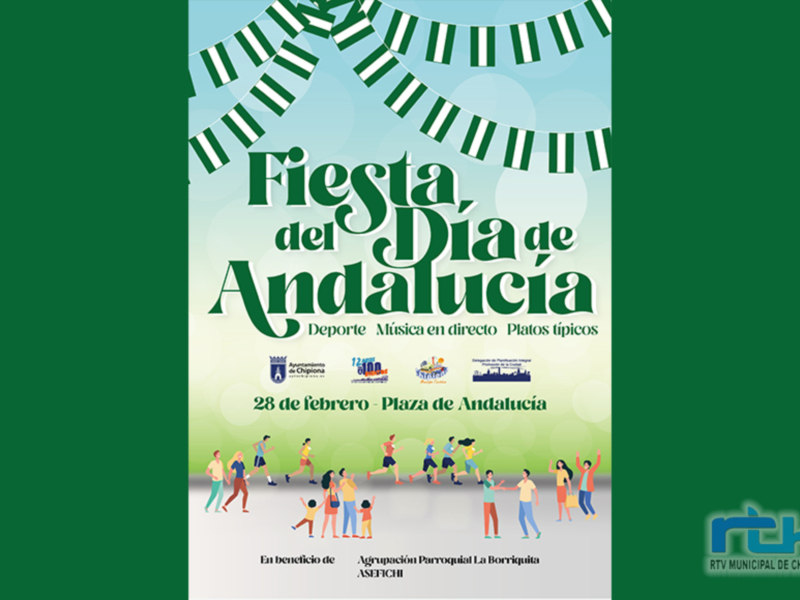 Fiesta del Día de Andalucía en la Plaza de Andalucía, organizada por la Agrupación Parroquial La Borriquita y el Ayuntamiento Municipal de Chipiona, el 28 de febrero.
