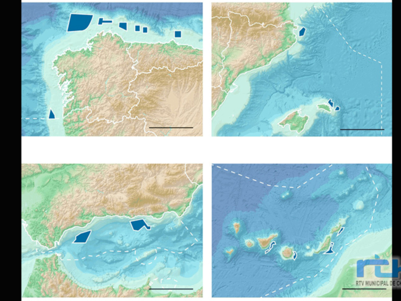 Mapa detallado de la costa de Chipiona, con áreas destacadas y detalles topográficos.