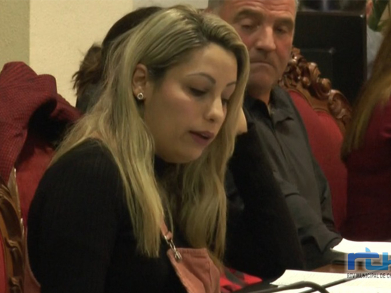 Persona hablando en una reunión o audiencia formal.
