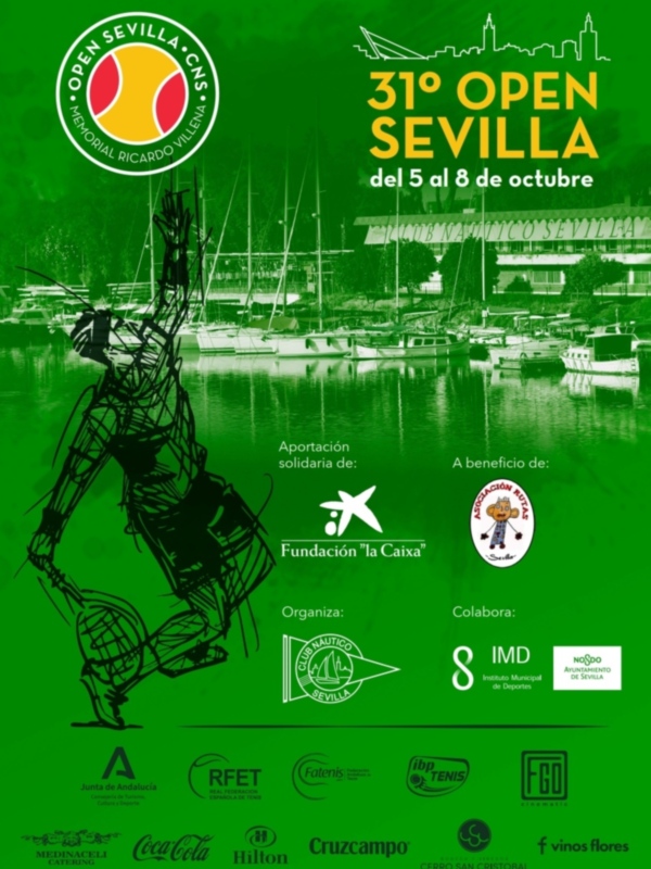 Afiche del 31º Open Sevilla, evento solidario del 5 al 8 de octubre, organizado por el Club Náutico Sevilla y la Fundación "la Caixa".