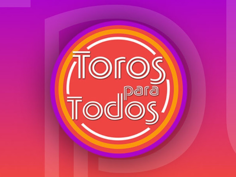 Logotipo circular con el texto 'Toros para Todos' en un fondo degradado de rojo a morado.