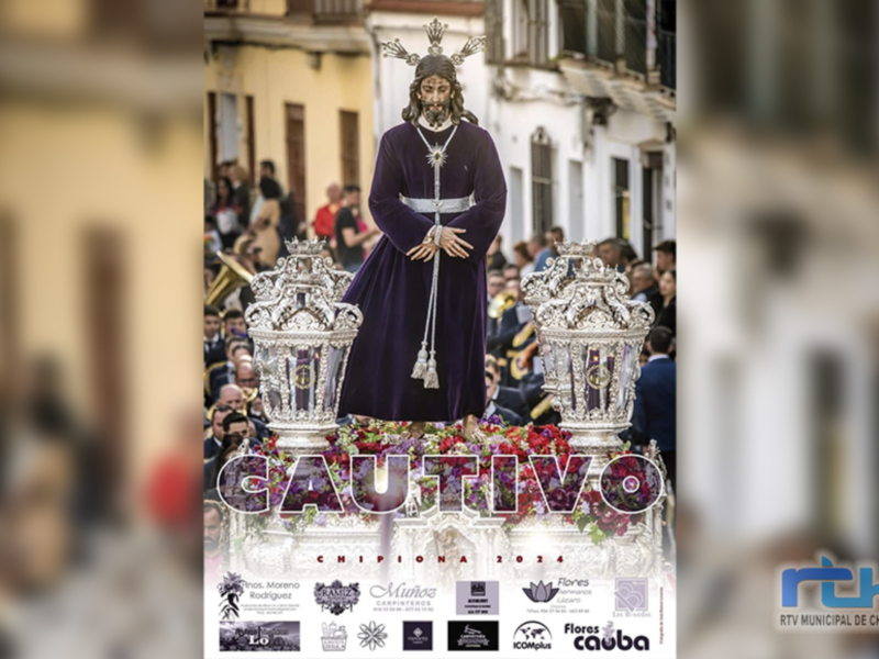 Procesión religiosa con imagen del Cristo del Cautivo en Chipiona, España, 2024.